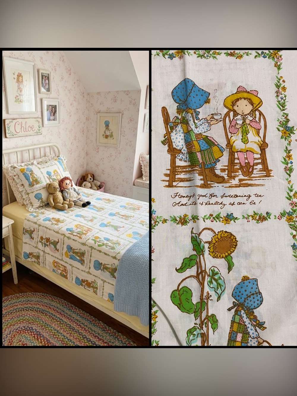 Vintage 1970 Holly Hobbie American Greetings Sunbonnet Girls Twin Flat Sheet